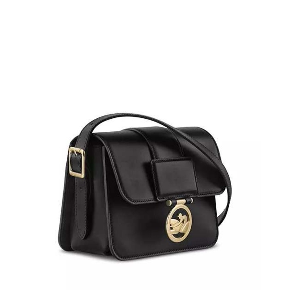 LONGCHAMP Box-Trot Leather Crossbody Bag Black Gold Medallion Flap Classic Small - Picture 16 of 16
